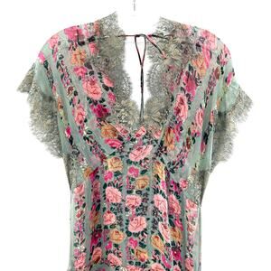 Tracy Reese Pink and Green Floral Backless Dress